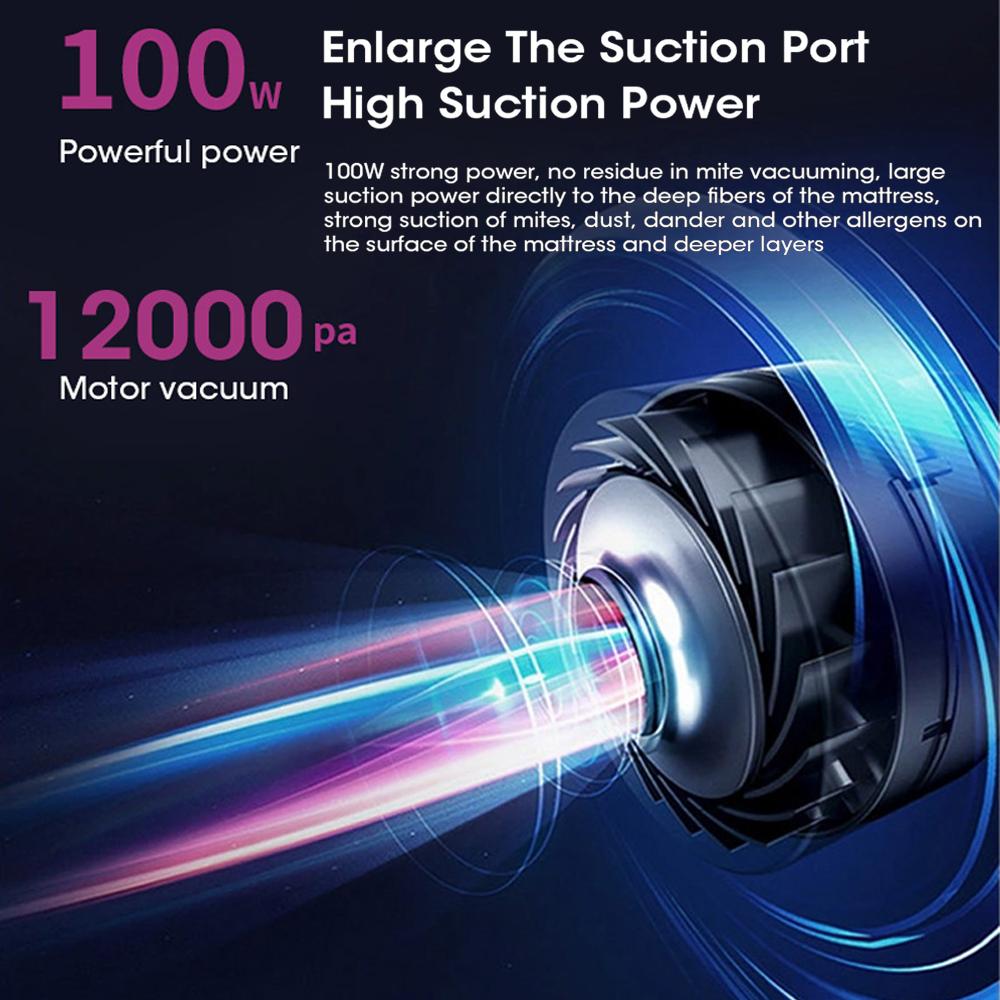 Cordless Handheld Mattress Vacuum Cleaner with 12000PA Suction Power Rechargeable Lithium-Ion Battery USB Charging for Mattresses Sofas Carpets