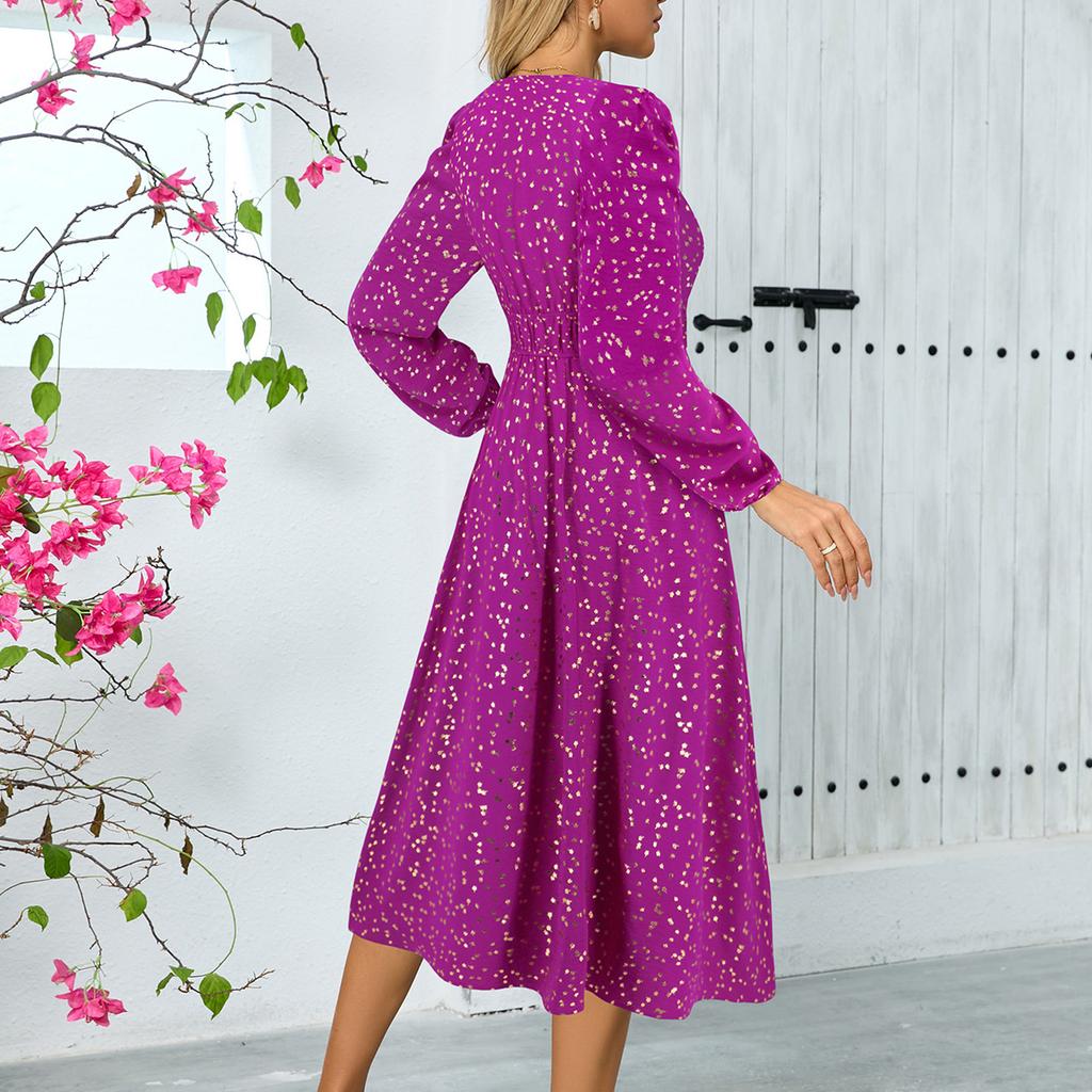 Women's Fashion Sexy Long Sleeve V-Neck Banquet Dresses Dresses Midi Slim Waist Shiny Shiny Dresses