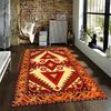 Geometric Boho Tribal-Style Carpet, Red and Yellow Ethnic Pattern Rug Suitable for use as an anti-slip for living room bedroom sofas