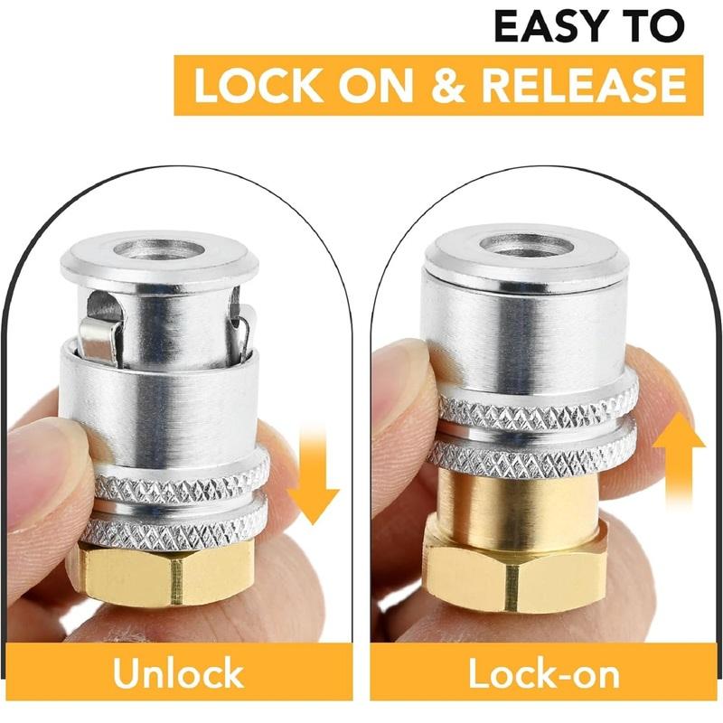 2Pcs Closed Flow Brass Straight Tire Lock On Air Chuck 1/4FNPT Standard Male Quick Plug for Tire Inflator Gauge & Air Compressor