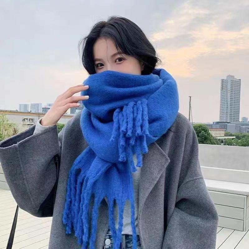 Scarf women's winter versatile enlarged thickened solid color shawl mohair warm scarf