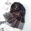 New Checkered Silk Scarf for Women, Solid Color Sunscreen Shawl Gold Thread Mulberry Silk Scarf for Women