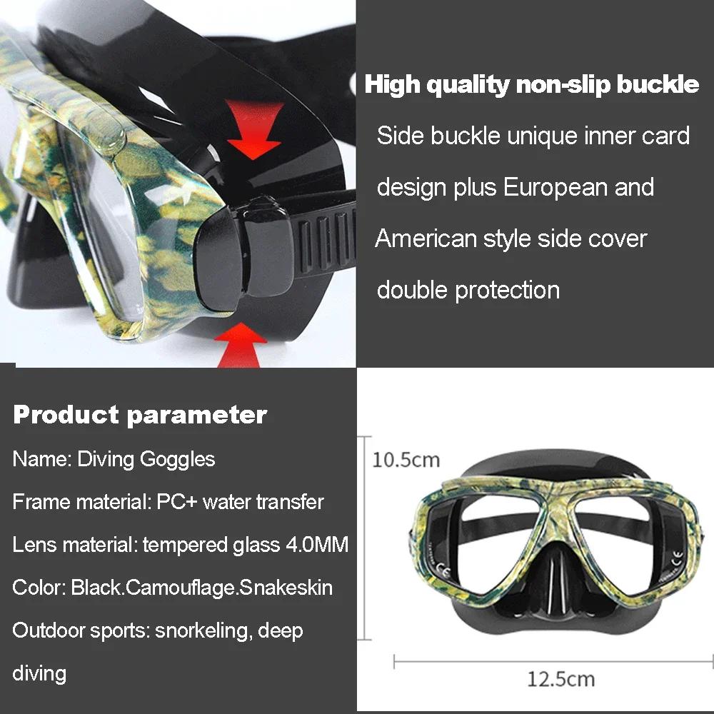 Masca de scufundări cu dioptrii pentru adulți Miopie cu sticlă securizată Spray antiaburire, Fustă din silicon, Negru transparent