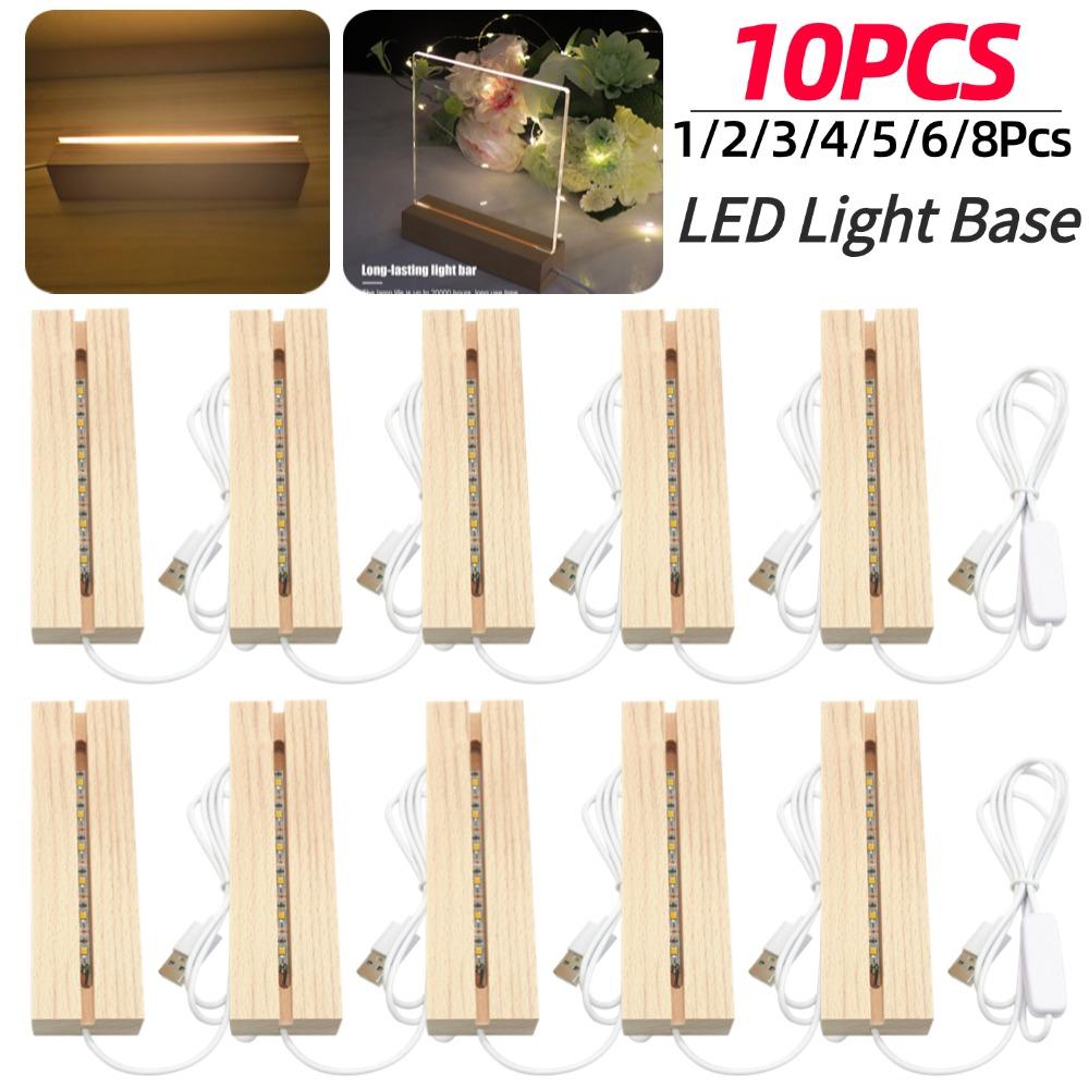 1-10pcs LED Wood Light Display Base Crystal Wooden Lighted Base Stand Acrylic Light Plate Base for Resin Art Lights Ornament