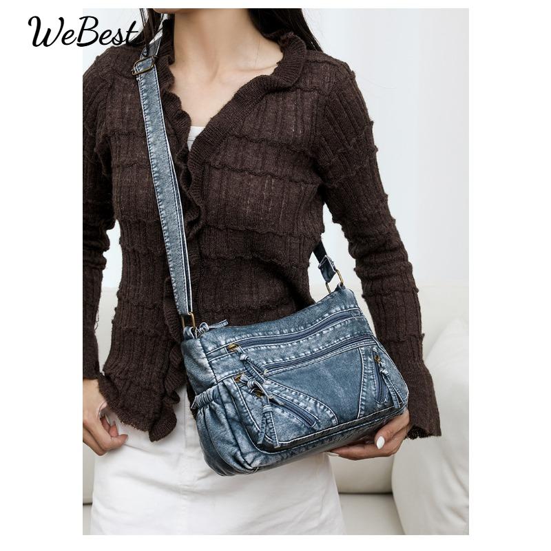 

Versatile Soft Leather Large Capacity Single Shoulder Crossbody Bag синій