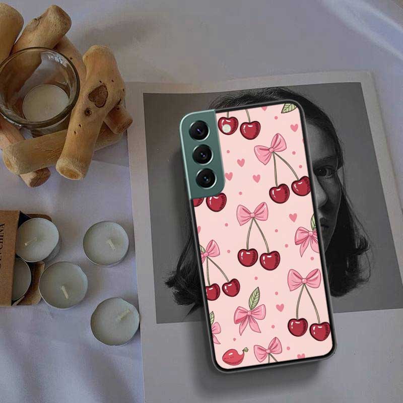 Cherry Bow Phone Case For Samsung Galaxy S22 S25 Ultra S21 S10 Plus S26 Edge S20 S23 S24 FE Cover Silicone Soft TPU Clear Sh