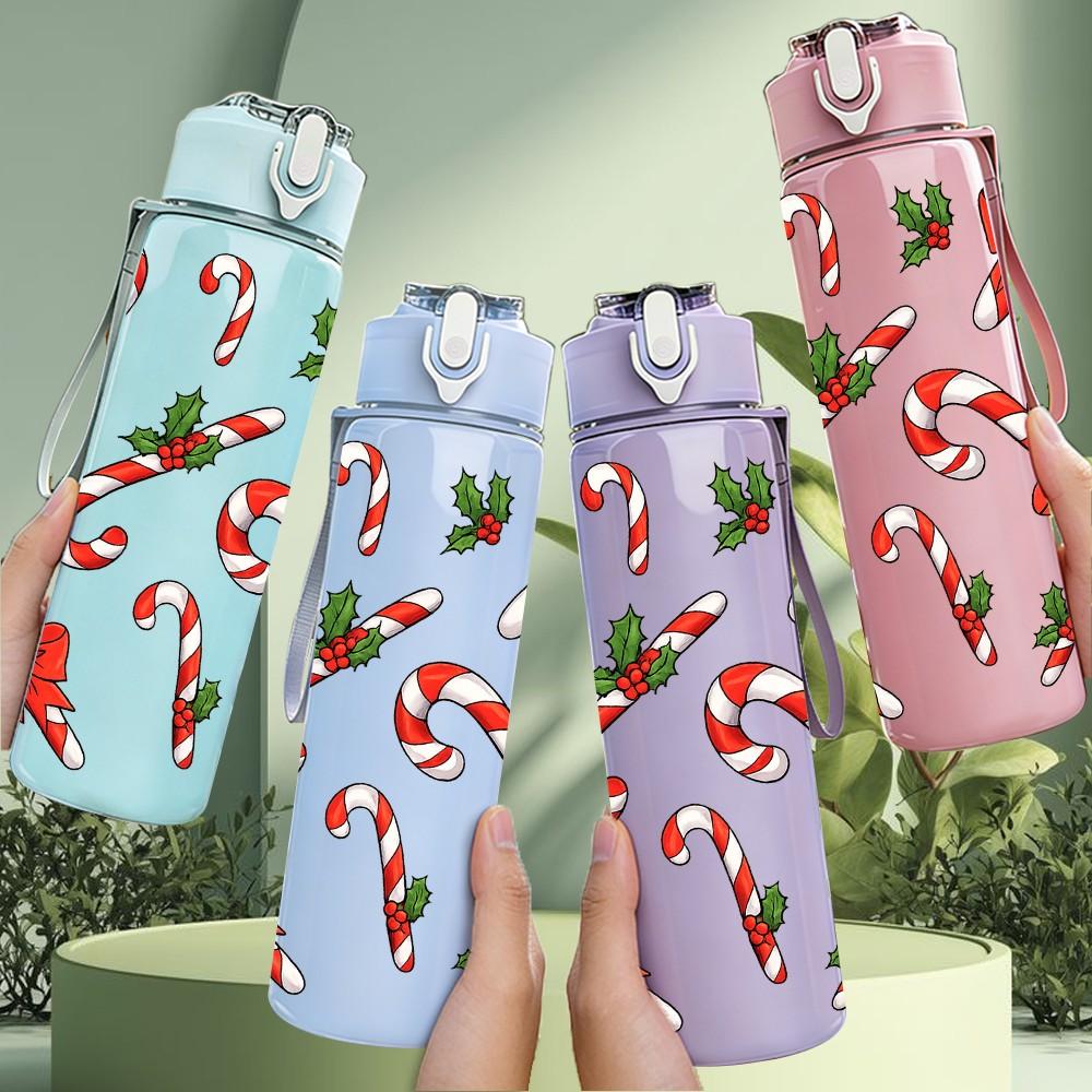 1PC Red Poinsettia Christmas Leaf Pattern 750ml Color Plastic Sports Water Bottle Leakproof Flip Straw Lid Suitable for Sports Office Home Use