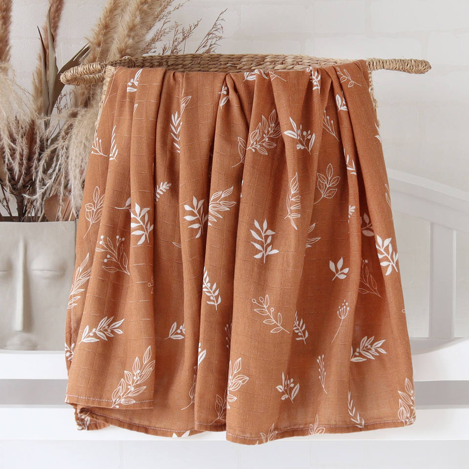 Baby Blankets Newborn Wrap Eucalyptus Leave Printed Organic Bamboo Cotton Muslin Swaddle Bedding Cover Baby Born