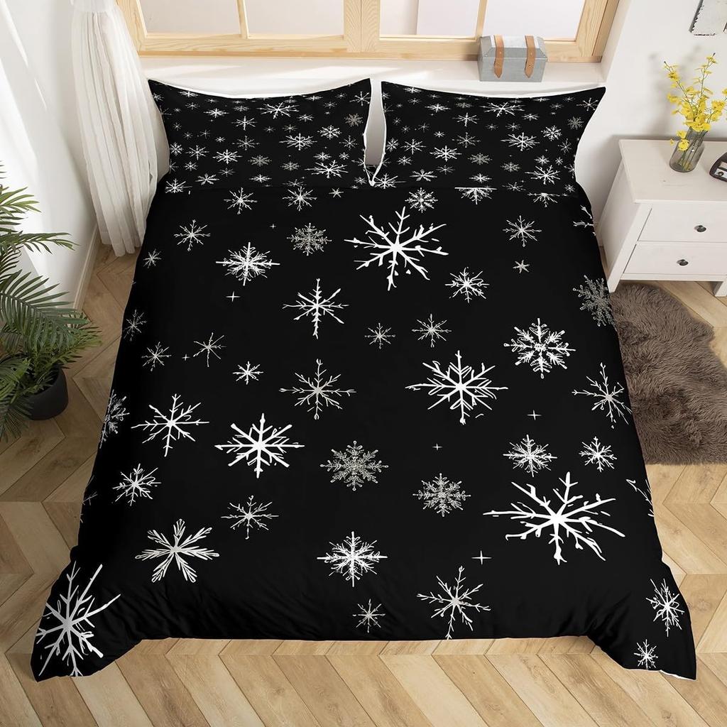 Snowflake Duvet Cover Twin King Merry Christmas Comforter Cover For Child Boys Girls, Glitter Galaxy Bedding Set, New  Gift