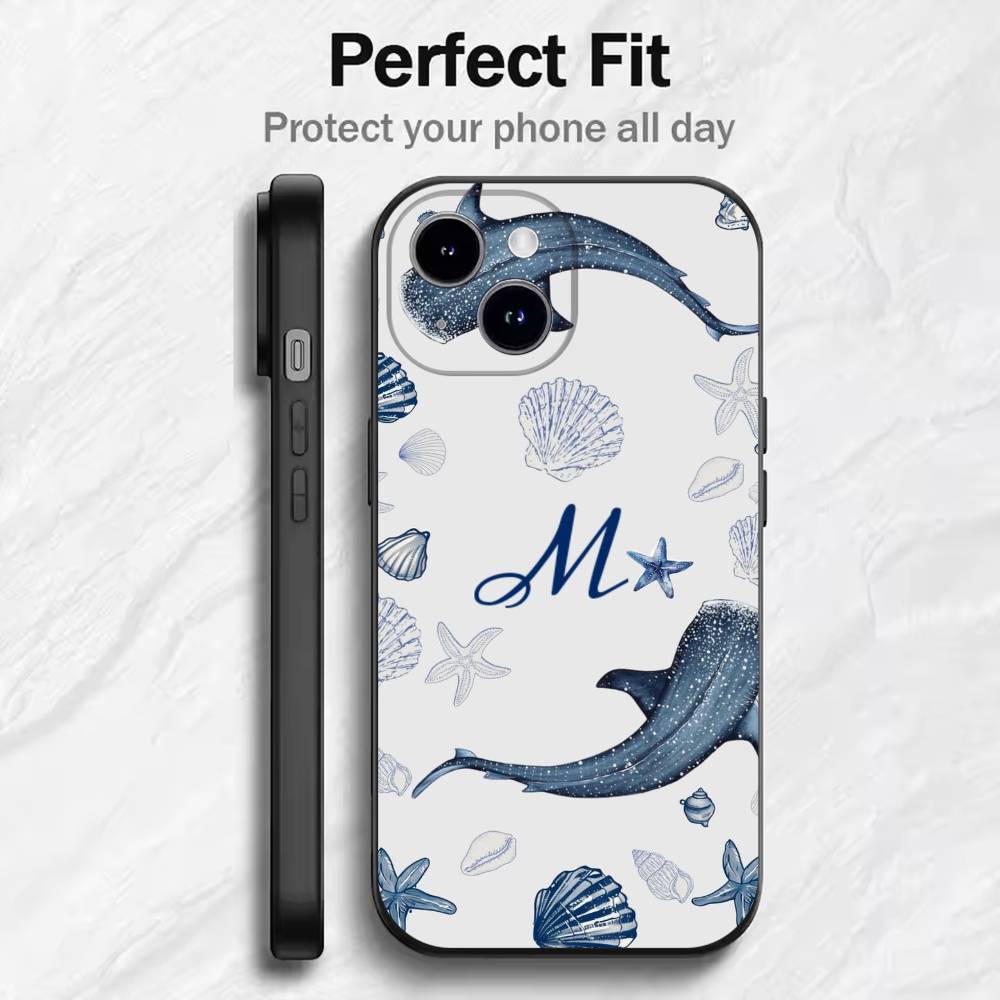 Ocean Shark Whale Design Phone Case For 17 16 15 14 13 12 11 Mini XS XR X 6S 6 Pro Max Plus Black Soft Cover