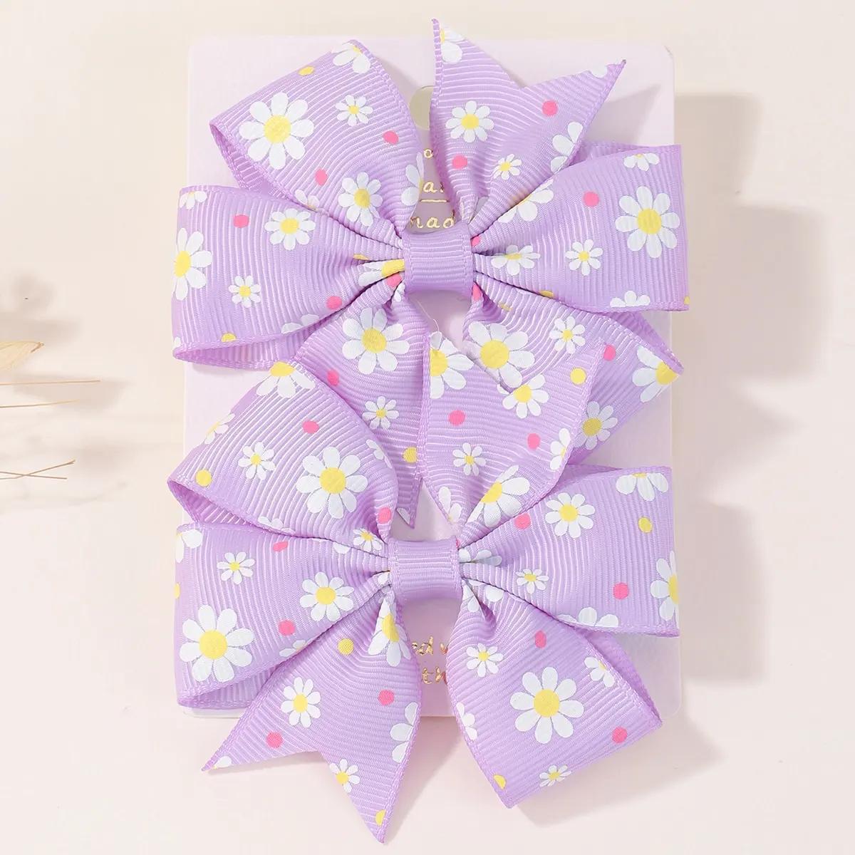 

2Pcs/set 3.2 Grosgrain Hair Bows Clips Ribbon Rainbow for Girls Boutique Hairpins Random Bowknot Handmade Hair Accessories