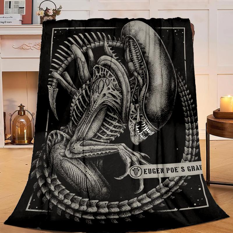 1PC Alien horror Artwork Flannel Blanket Gift, Suitable for Both Men And Women, Soft Ideal for Beds And Sofa, Birthday Or Christmas Gift