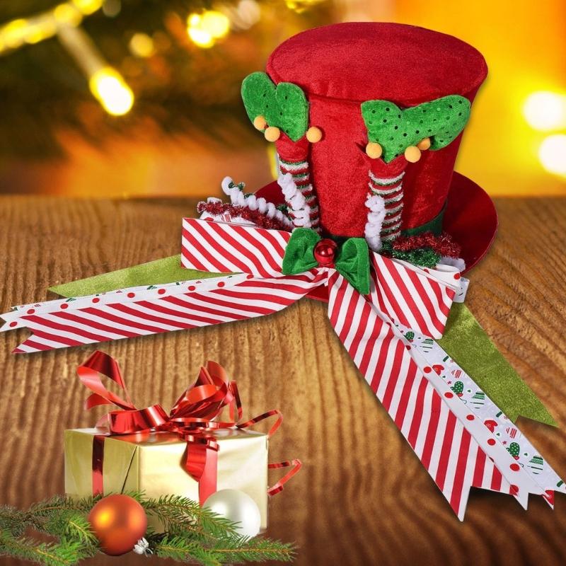 Festive Christmas Elf Hat Tree Toppers Soft Fabric Friendly Decoration For Holiday Parties Family Gatherings