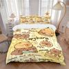 3pcs Capybara Dessert Shop Bedding Set - Includes One Quilt Cover and Two Pillowcases (No Core) - Anime Cartoon Design, Perfect for Bedroom