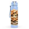 1PC Fluffy Cat Closeup Animal Print 750ml Color Plastic Sports Water Bottle Leakproof Flip Straw Lid Suitable for Sports Office Home Use