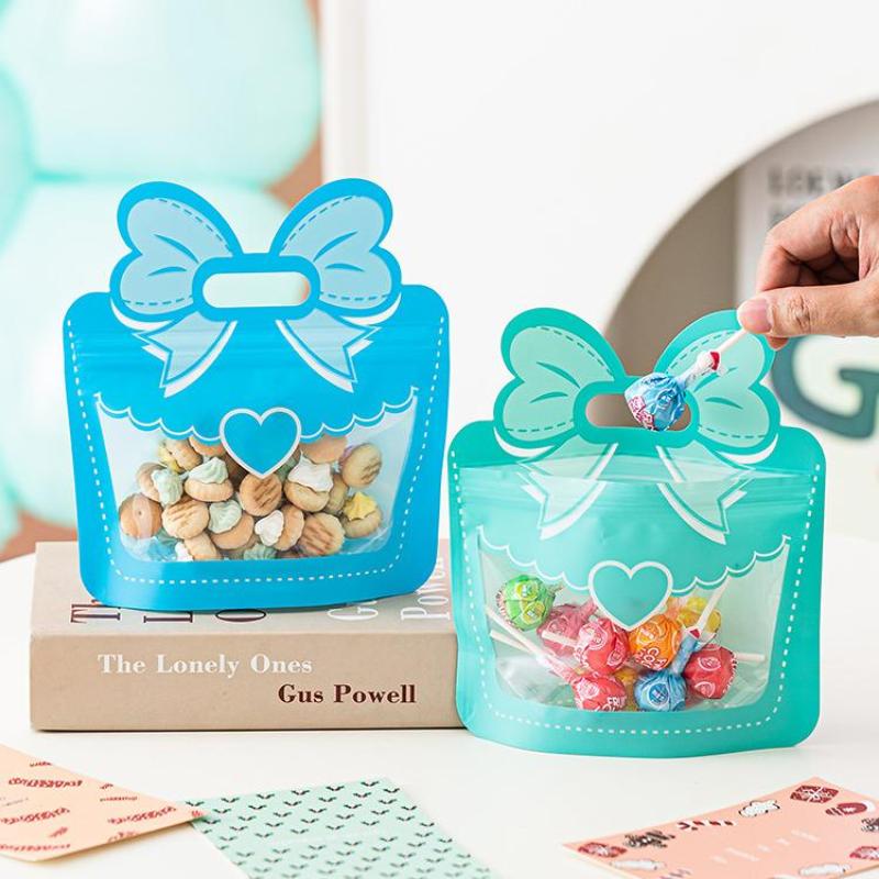 5 Pcs Candy Snack Packaging Bag Cute Bow Creative Party Favor Gift Bags Food Grade Self-Lock Zipper Sealed Bag Kid Birthday Gift