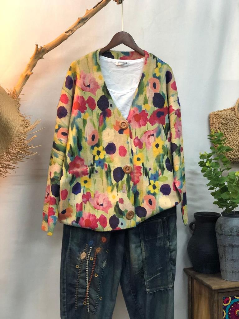Factory new autumn and winter cute printed imitation mink velvet jacket women's Korean version loose lazy sweater