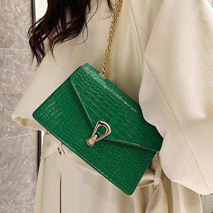 Crocodile Patterned Chain Women's Bag, Trendy Korean Version, Single Shoulder Crossbody Women's Bag, Small Square Bag