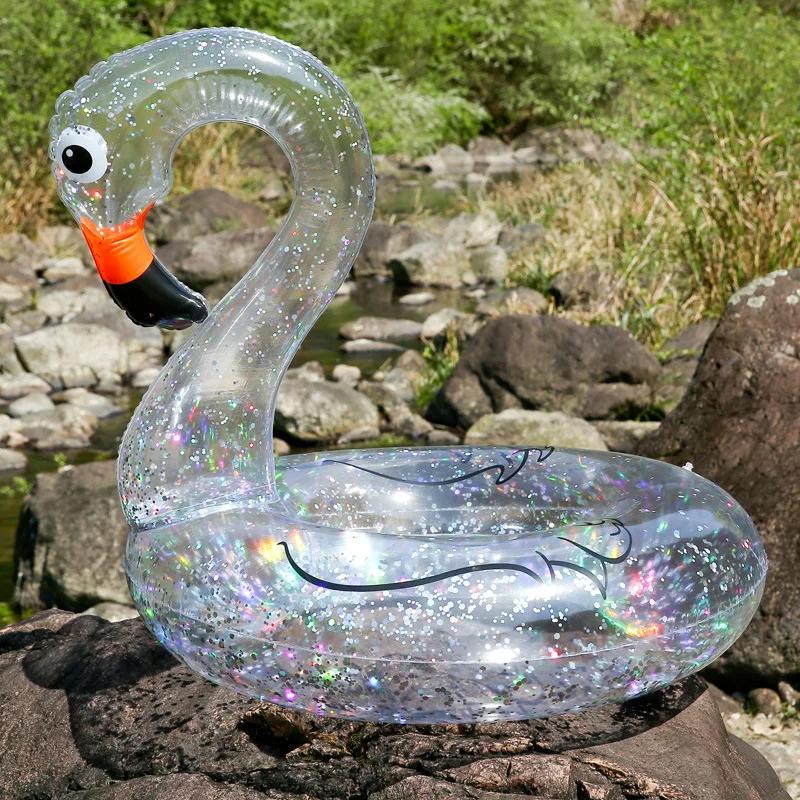 Clear Sequined Inflatable Swimming Ring Water Mattress Glitter  Unicorn  Summer Pool Toys for Kids Pool Inflatable  Pool Float