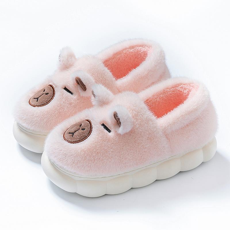 Cotton slippers autumn and winter home bag heel cartoon cotton mop warm velvet shoes platform couple hair slippers
