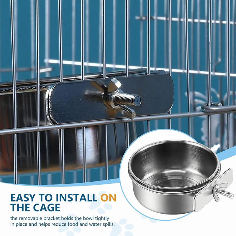 2Pcs Stainless Steel Bird Feeding Bowls, Small Bird Feeding Cup, Stainless Steel Parrot Food Bowl Cage With Holder