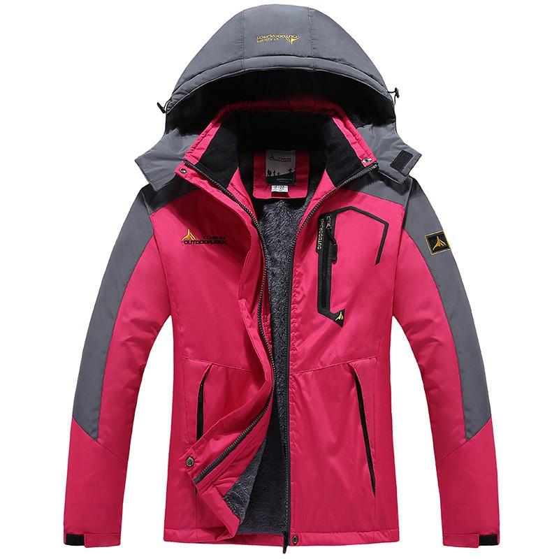 Unisex Wasserdichte Winddichte Outdoorjacke Wandern Skifahren Camping Laufen - Einfarbige Kapuzen-Winterjacke mit Fleecefutter