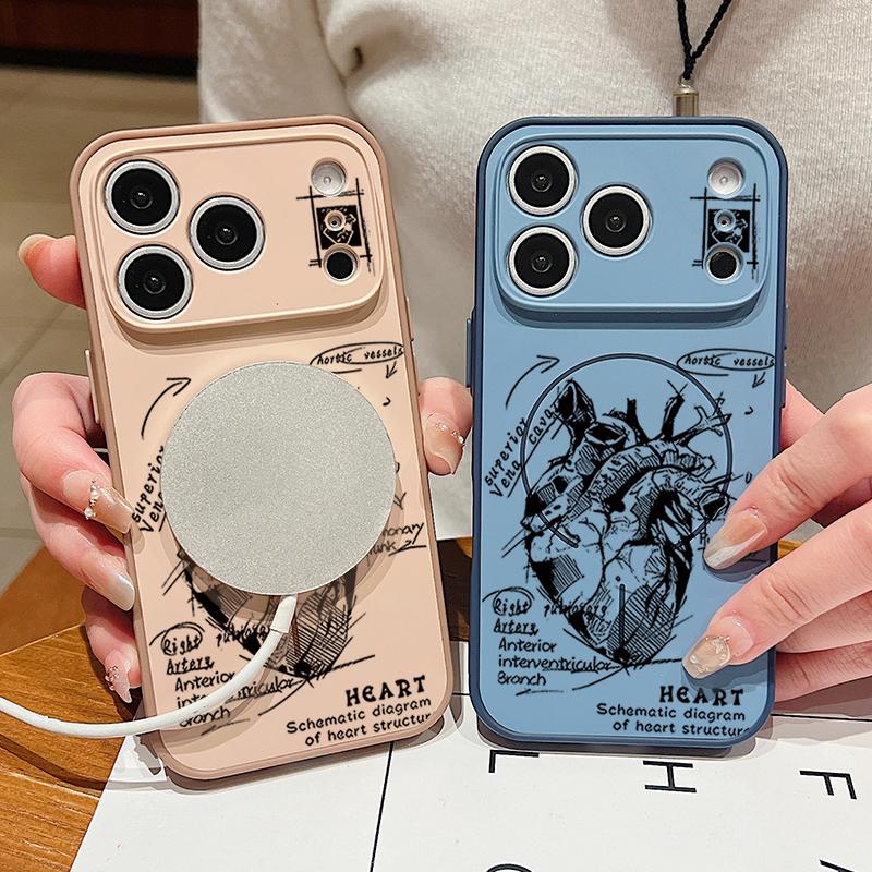Kreatywne Etui z Wzorem Serca Dla iPhone 17 Pro Max Magnetyczne Dla Magsafe Pokrowiec o Czucie Skóry Dla iPhone 16 15 14 13 Pro Max