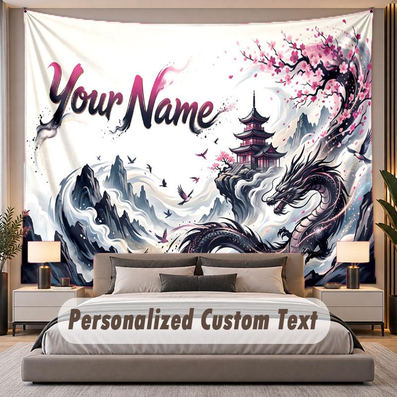 Dragon (1) Theme Custom Tapestry Personalized Custom Name Text Wall Hanging Tapestry Home Decor Background Cloth