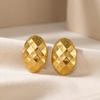 INSSGG European Diamond Quilted Oval Stud Earrings in Titanium Steel