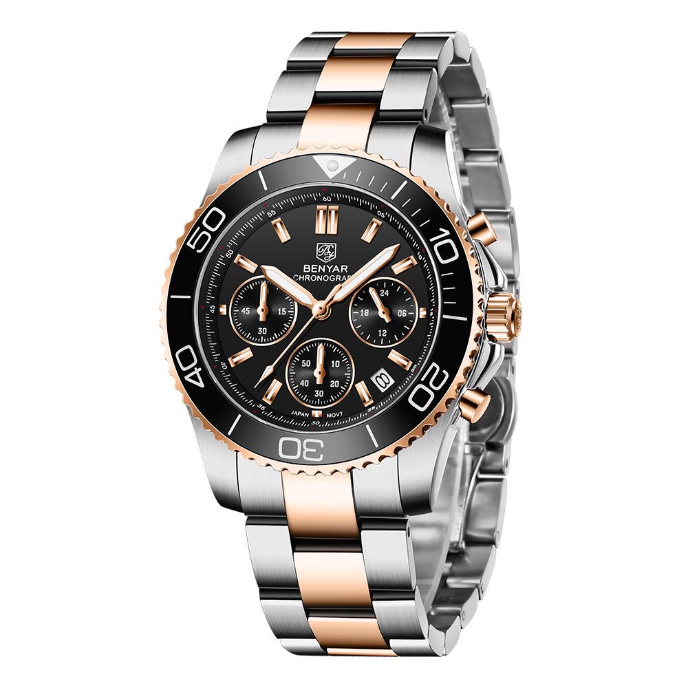 Benyar Men's Stainless Steel Multifunction Chronograph Watch - Luminous, Waterproof S002
