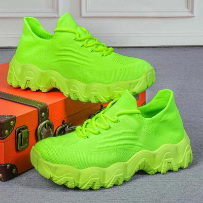 Spring Summer New Soft Breathable Knitted Mesh Elastic Fabric Women'S Chunky Casual Sneakers Outdoor Girls' Running Sports Shoes