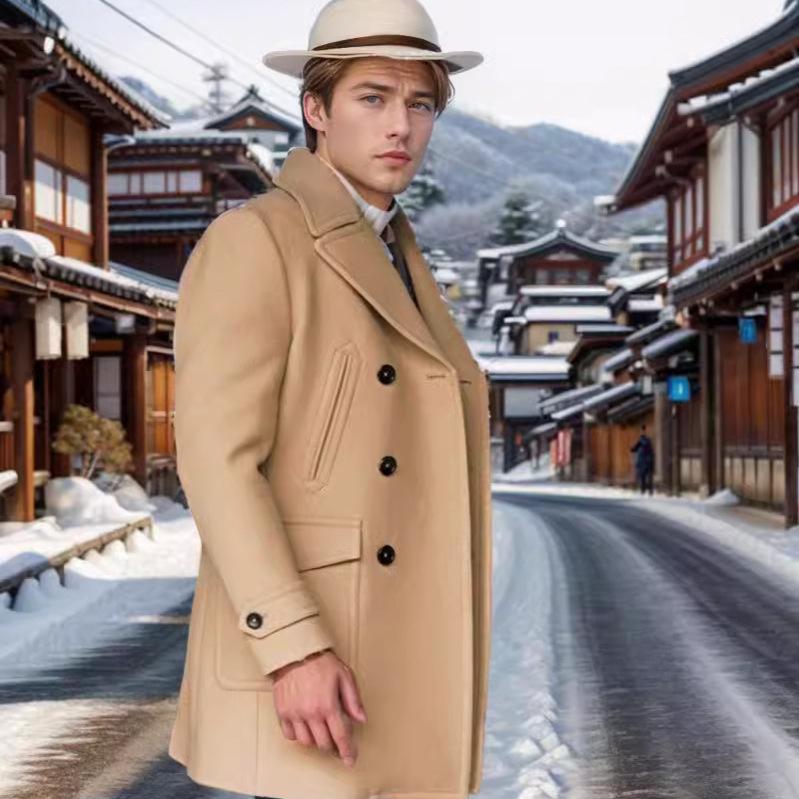 2023 Herren Britischer Mittellanger Wollmantel - Herbst/Winter Langarm Oberbekleidung