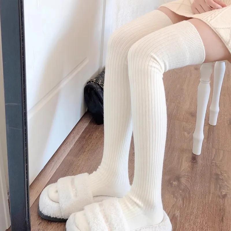 Women Long Socks Cashmere Women Boot Solid Wool Thigh Stocking Skinny Casual Cotton Over Knee-High Fluffy Female Long Knee Sock