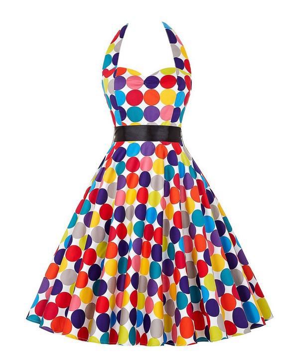 Retro 50s Hepburn-Style Waist-Cinched Slimming Dress with Belt Small