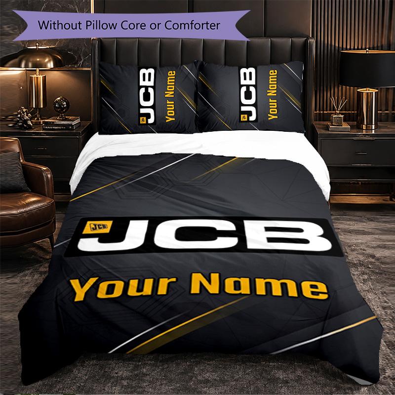 JCB Customized Name Text Bedding Set, 1 Duvet Cover & 2 Pillowcases Personalized Bedroom Gift