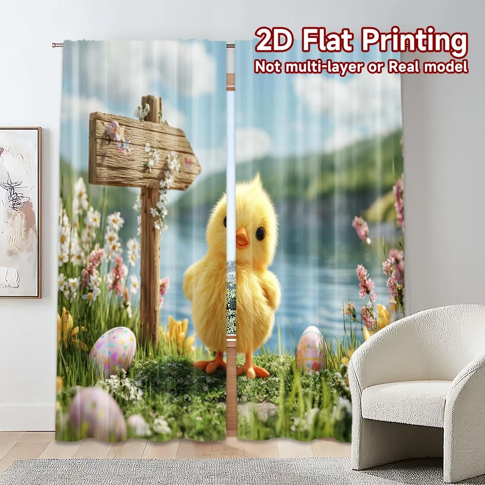 2pcs, 2D FLAT PRINTING Curtains (Without Rod) Easter Chick Modern Pattern Curtains Polyester Curtains Festive for Bedroom,