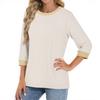 Women's Fashion Casual Seven Sleeve T-Shirt Print Round Neck Top