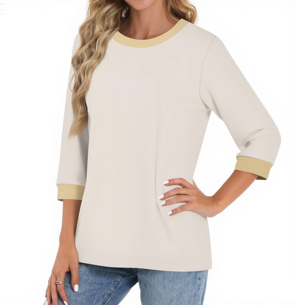 Women's Fashion Casual Seven Sleeve T-Shirt Print Round Neck Top
