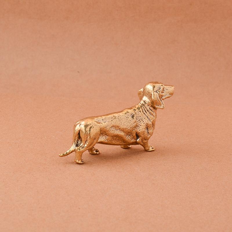 Brass Sausage Dog Ornament Home Office Desktop Small Ornaments Tea Pet Zodiac Dog Brass Crafts