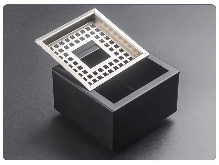 Modern Large Stainless Steel Square Ashtray with Anti-Fly Design for Cigar Rest in Living Room