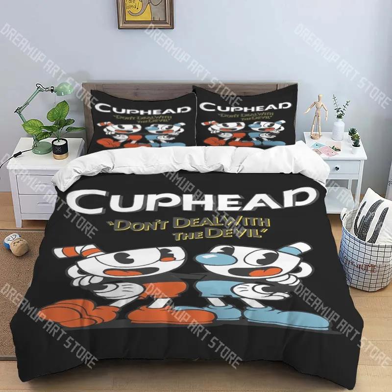C-Cuphead Pop Music Bedding Three-piece Set Single Double Bed Adult Children Bedroom Duvet Cover Children Gift