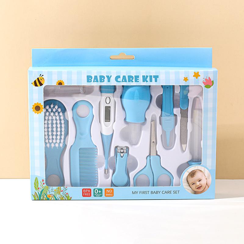 

10PCS Baby Care Set with Nail Clipper Thermometer Toothbrush Comb Brushes for Newborn Infant Hygiene Essentials синий