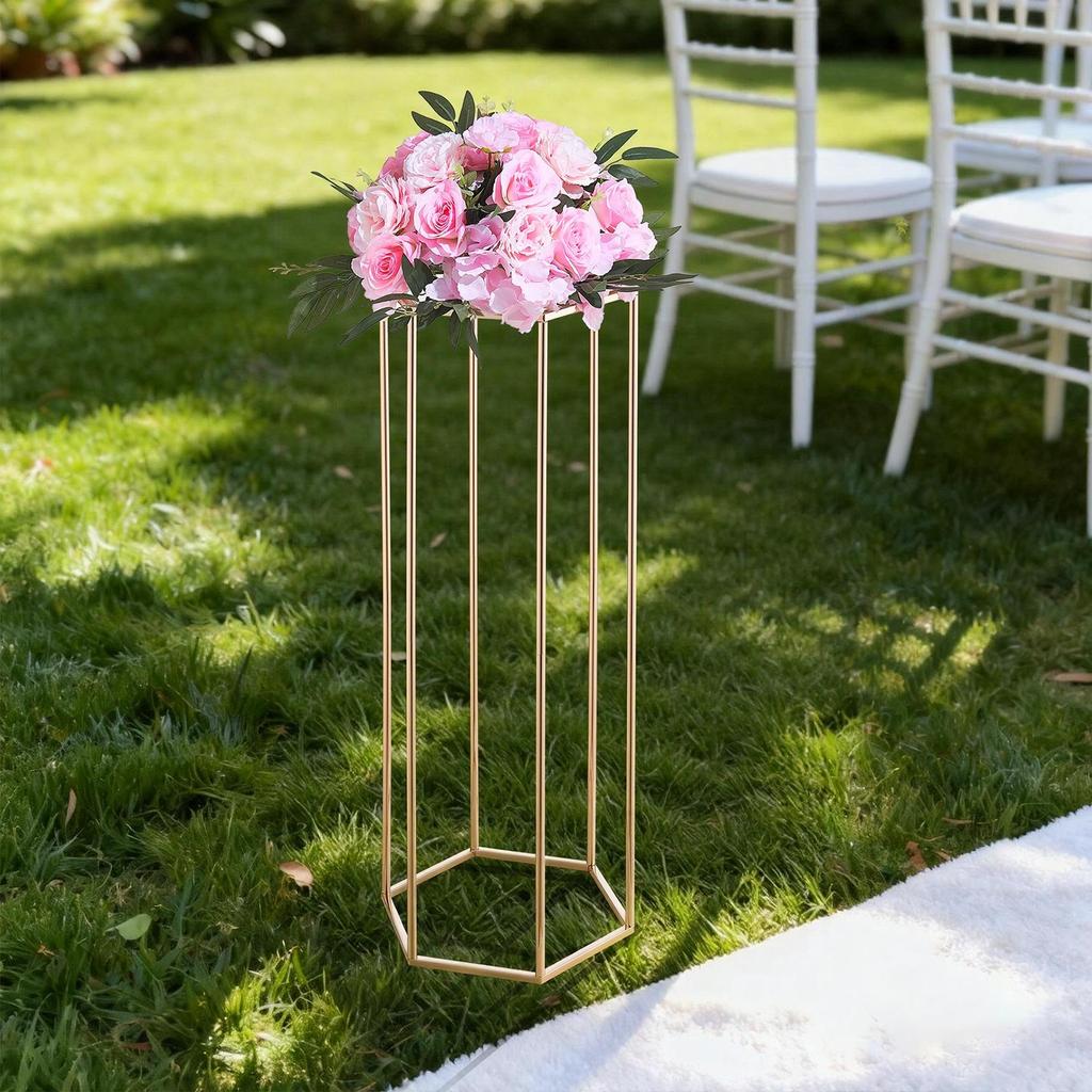 VEVOR Wedding Flower Stand, 10PCS 31.5-inch Column Flower Stand, Floral Stands with Acrylic Laminate, Hexagonal Cubic Floral Display Rack for Wedding