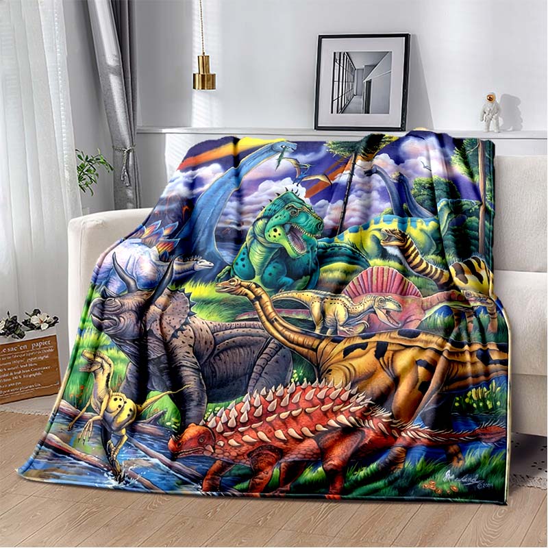 Fire T-Rex Dinosaur Print Flannel Blanket, Kids Prehistoric Throw Blanket 80cm x 120cm