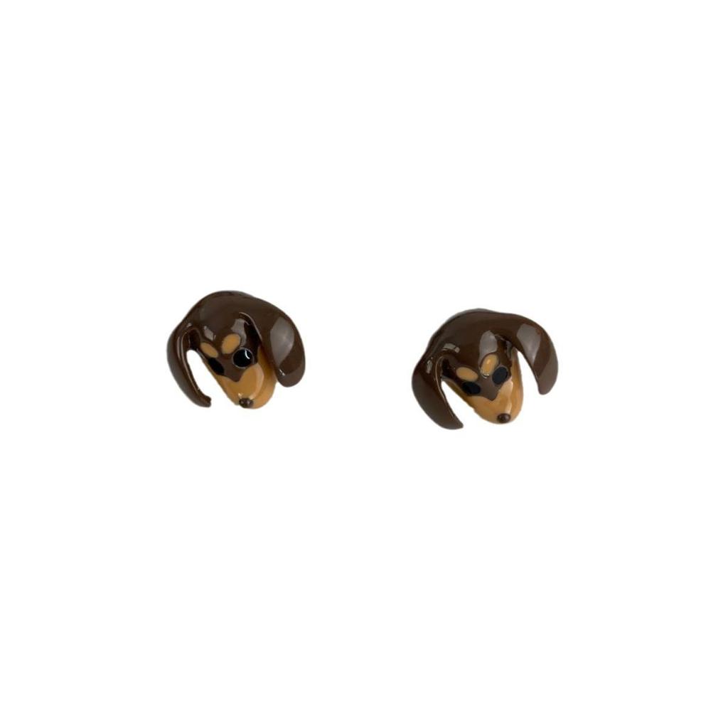 Cute and Stylish Cartoon Dachshund Earrings for Women - Coffee-Colored, Exquisite, Unique Design, Versatile Fashion Accessory