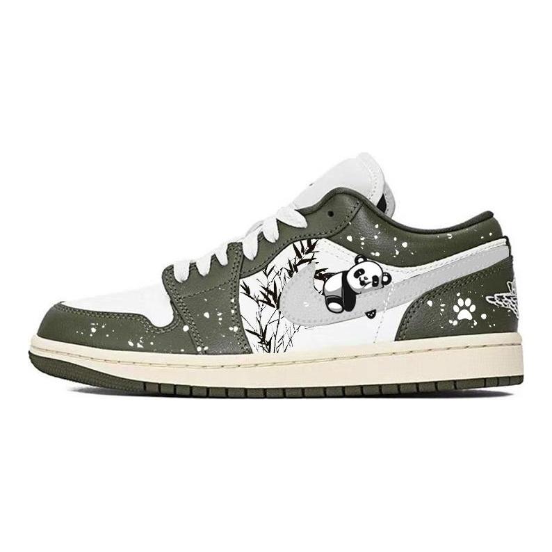 Jordan Air Jordan 1 Bamboo Grove Panda Slip Resistant Abrasion Resistant Low top Vintage Basketball Shoes Unisex DC0774-122(Team181-)