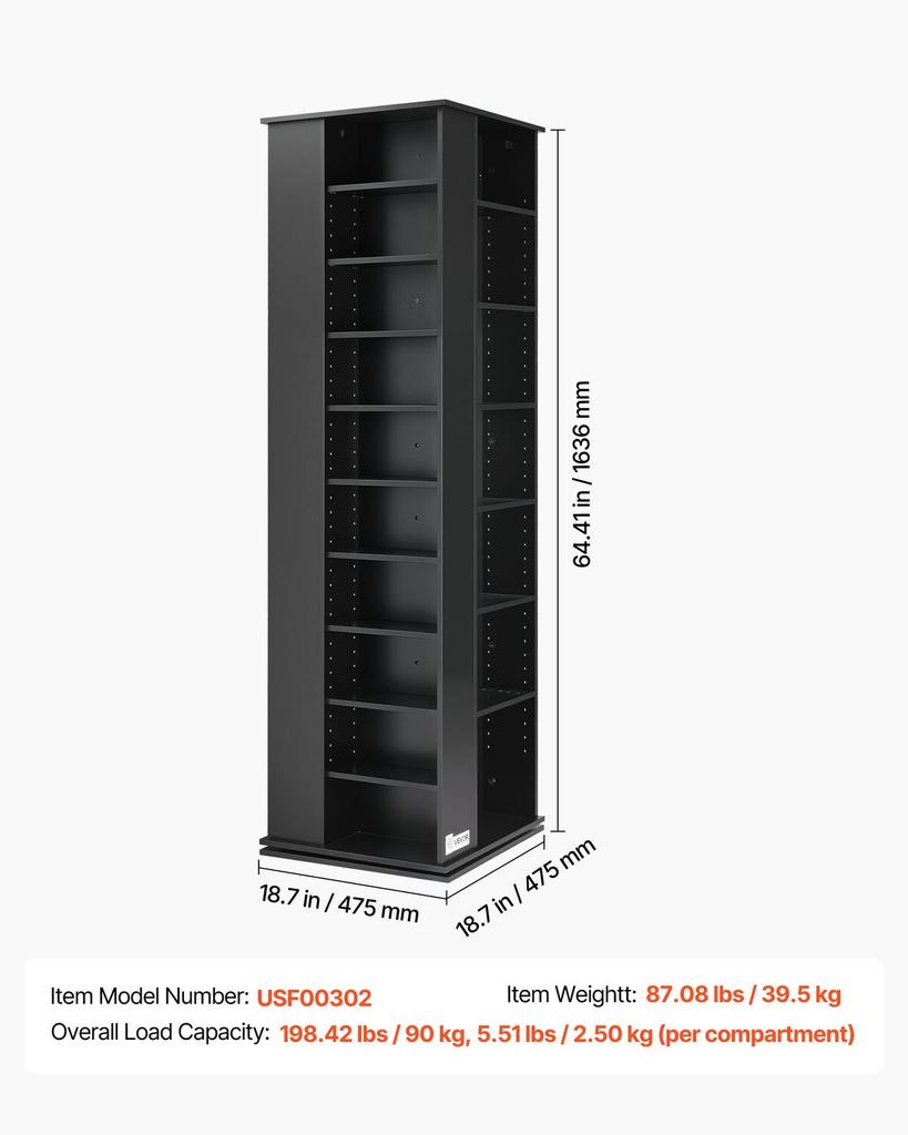 Media Storage Cabinet, CD Rack Tower, 34 Compartments Rotating Media Tower Rack for CDs, DVDs, Books and Game Discs, DVD Stand for Living Room, Home