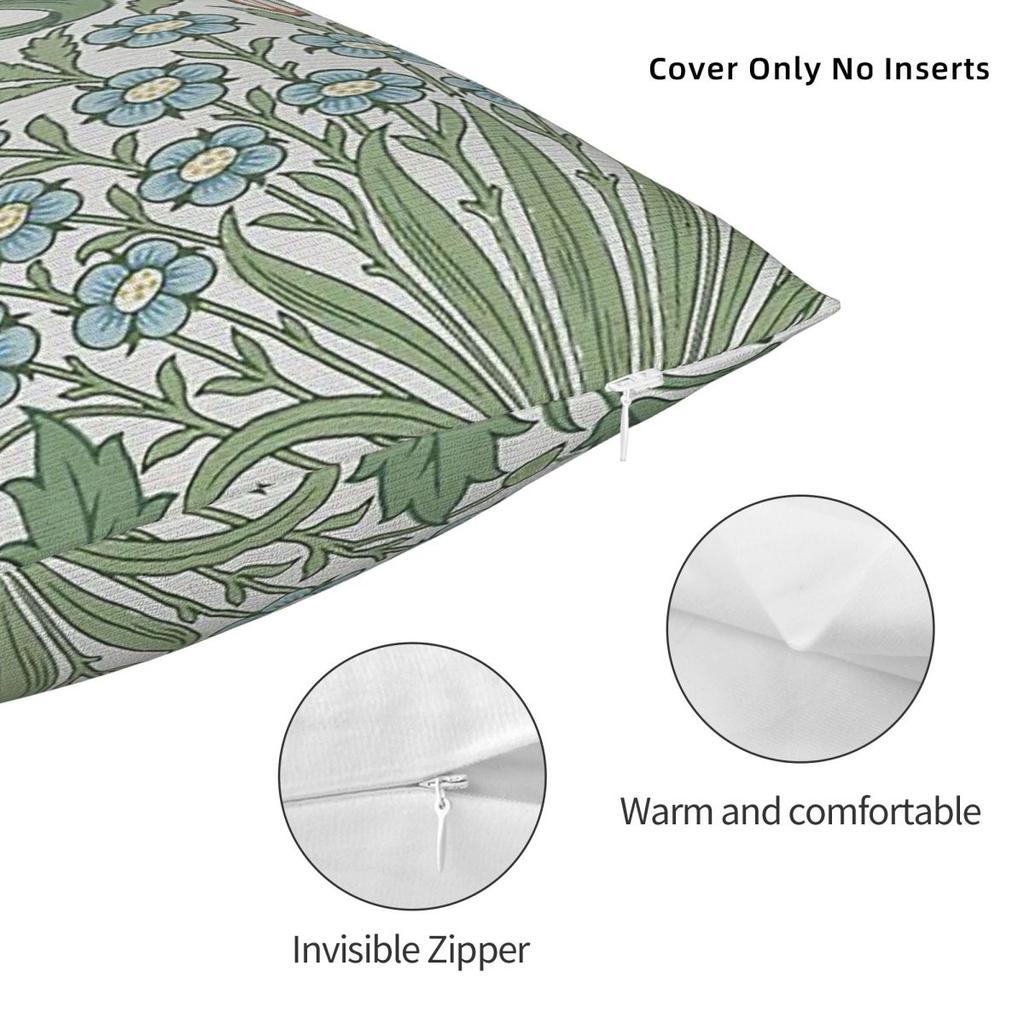 William Morris Garden Floral Leaves Pillowcase Polyester Linen Velvet Printed Zip Decorative Pillow Case Home Cushion Case 18"