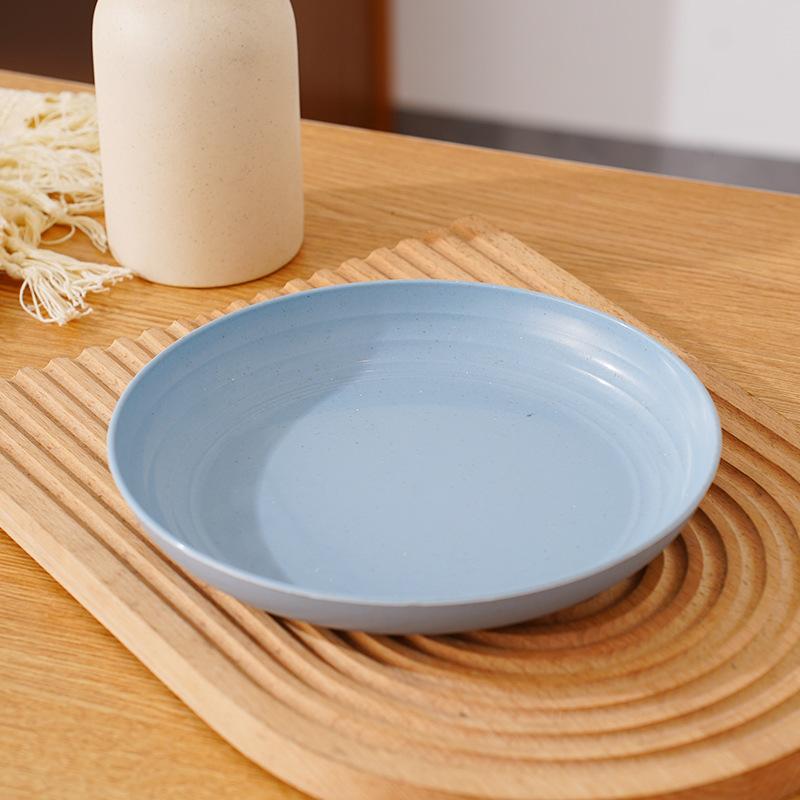 Wheat Straw Round Vegetable Plate Household Large Vegetable Plate Set Drop-Resistant Snack Plastic Plate Fruit Plate Plate