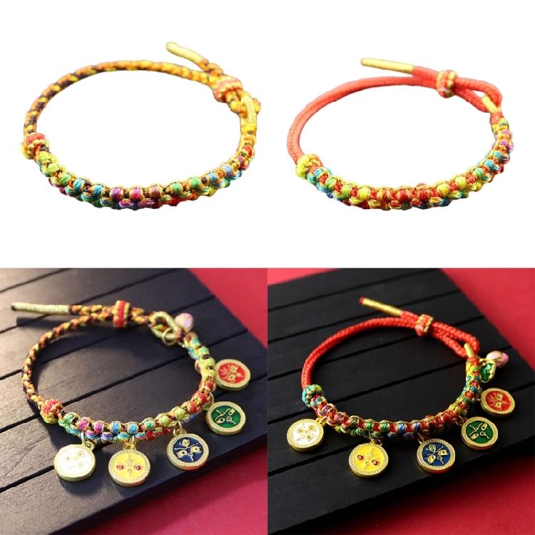 Handcrafted Cotton Rope Bracelet Elastic Wristchain Peach Flower Knots Handchain